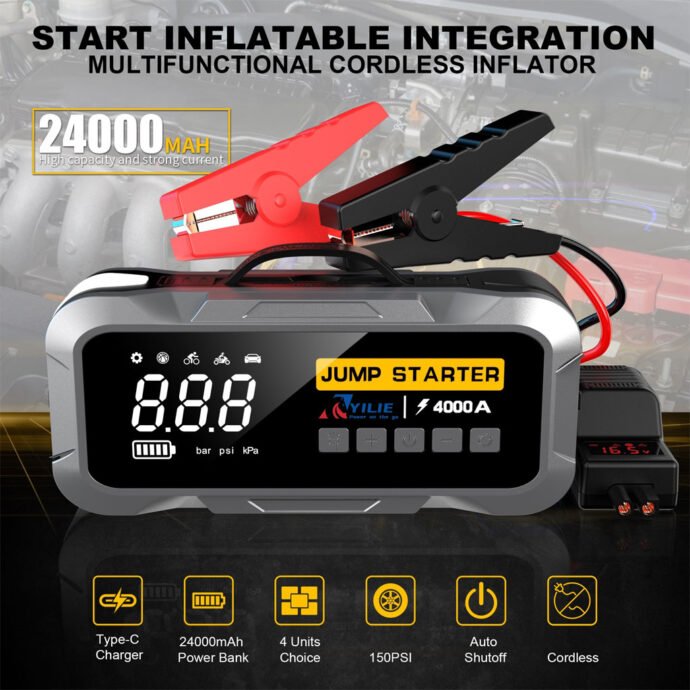 ⁦Compresseur Voiture Beetro BE0149 4-en-1 Avec Booster Batterie 24000mAh⁩ - الصورة ⁦3⁩