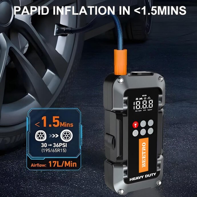 ⁦Compresseur Voiture Beetro BE0169 4-en-1 Avec Booster Batterie 26000Mah⁩ - الصورة ⁦3⁩