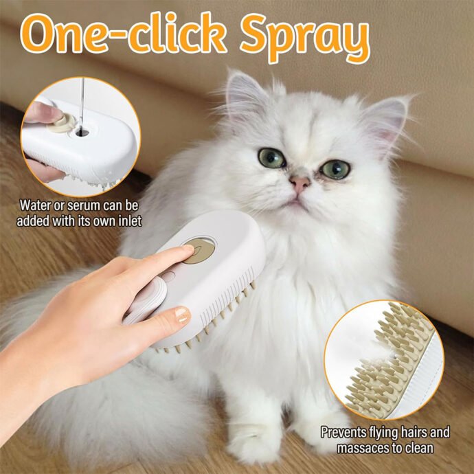 ⁦Brosse à vapeur pour chat 3en1 autonettoyante – Offrez un soin digne d’un spa à votre compagnon⁩ - الصورة ⁦2⁩