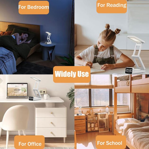 Lampe de bureau rechargeable sans fil avec réveil LED et power bank 5000 mAh