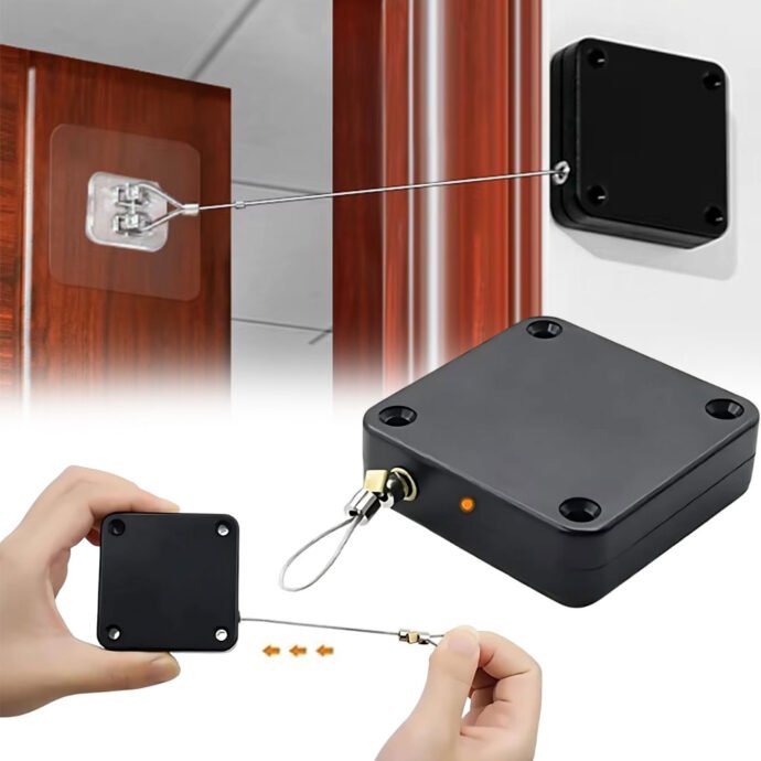 Ferme-Porte Universel Automatique – Sans Perçage, Câble Acier Inox, Force 1200g