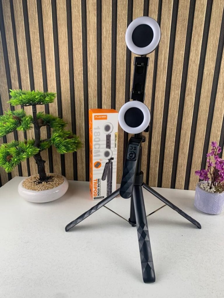 Trépied Perche à Selfie PLOKAMA 4 en 1 avec Double Lumière LED et Télécommande