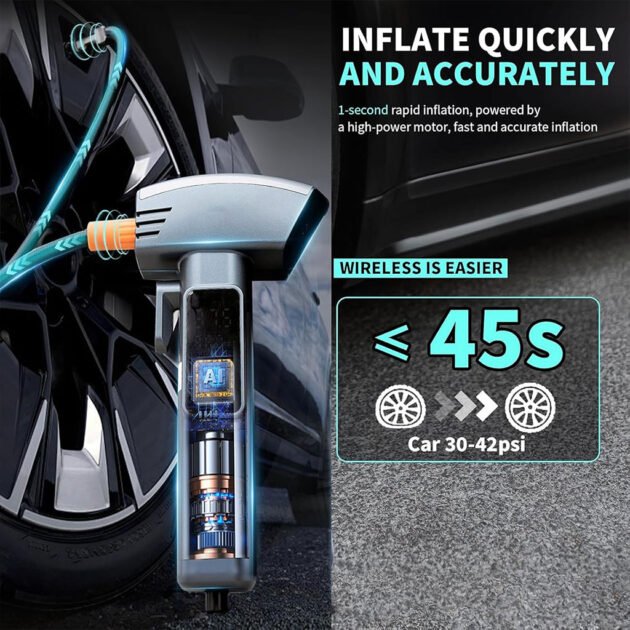 Compresseur d’air Portatif sans fil 150PSI Kapusi K-6226 – Puissance et Intelligence à portée de main