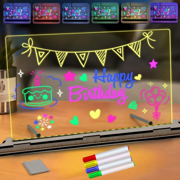 Tableau à Dessin LED Coloré avec 4 stylos et Support