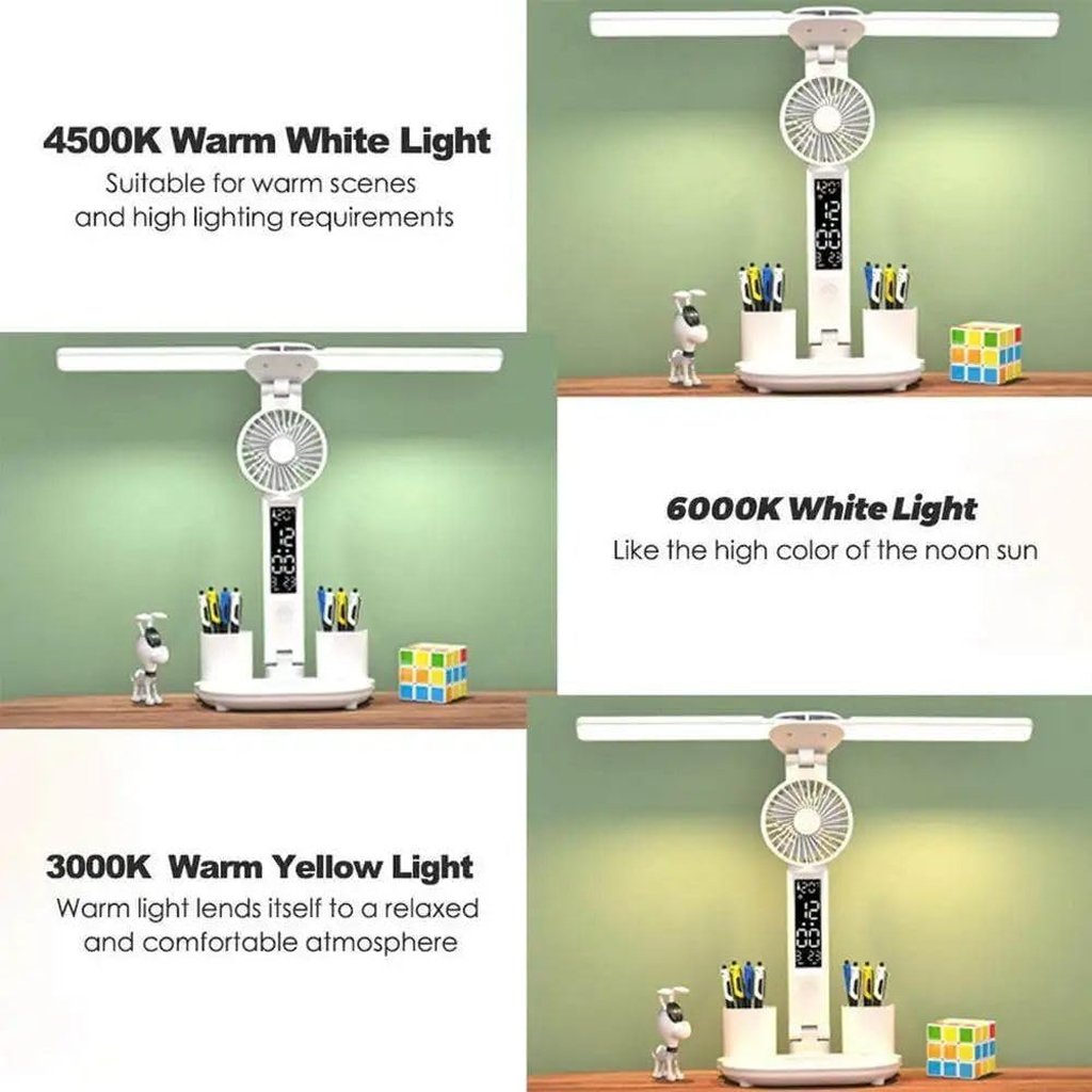 Lampe de Bureau LED Double Tête – Éclairez, Rafraîchissez et Organisez votre Espace - الصورة 6