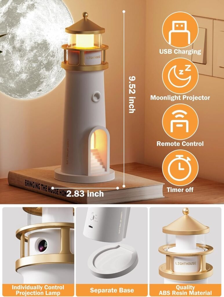 Veilleuse Lune Projecteur LED – Lampe Phare Rechargeable avec Télécommande