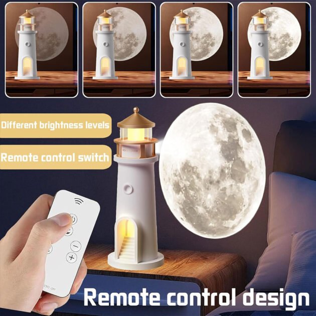 Veilleuse Lune Projecteur LED – Lampe Phare Rechargeable avec Télécommande