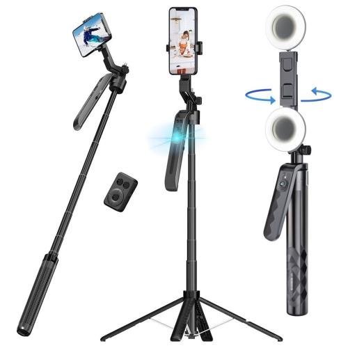 Trépied Perche à Selfie PLOKAMA 4 en 1 avec Double Lumière LED et Télécommande