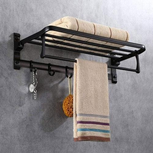 Porte-serviette mural pliable en aluminium noir V2 – Élégance et praticité pour votre salle de bain