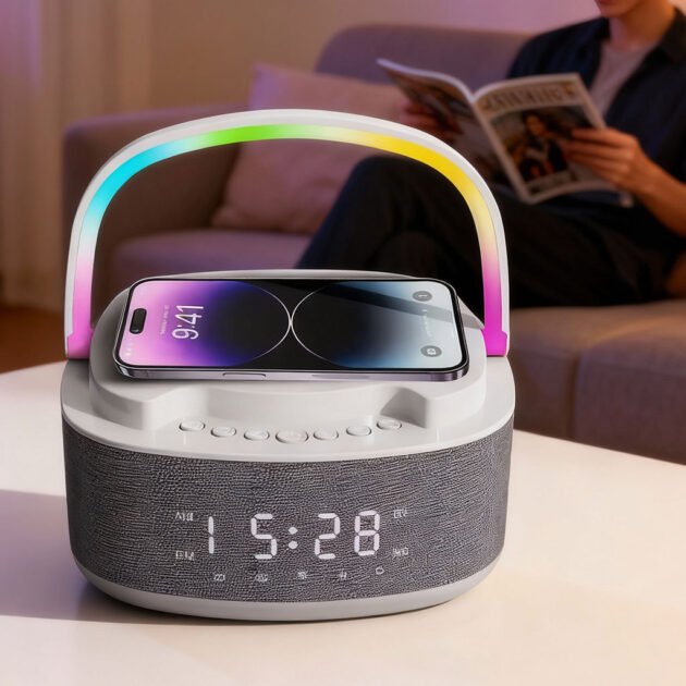 Haut-Parleur Bluetooth Portable S301 à LED RGB avec Chargeur Sans Fil 15W