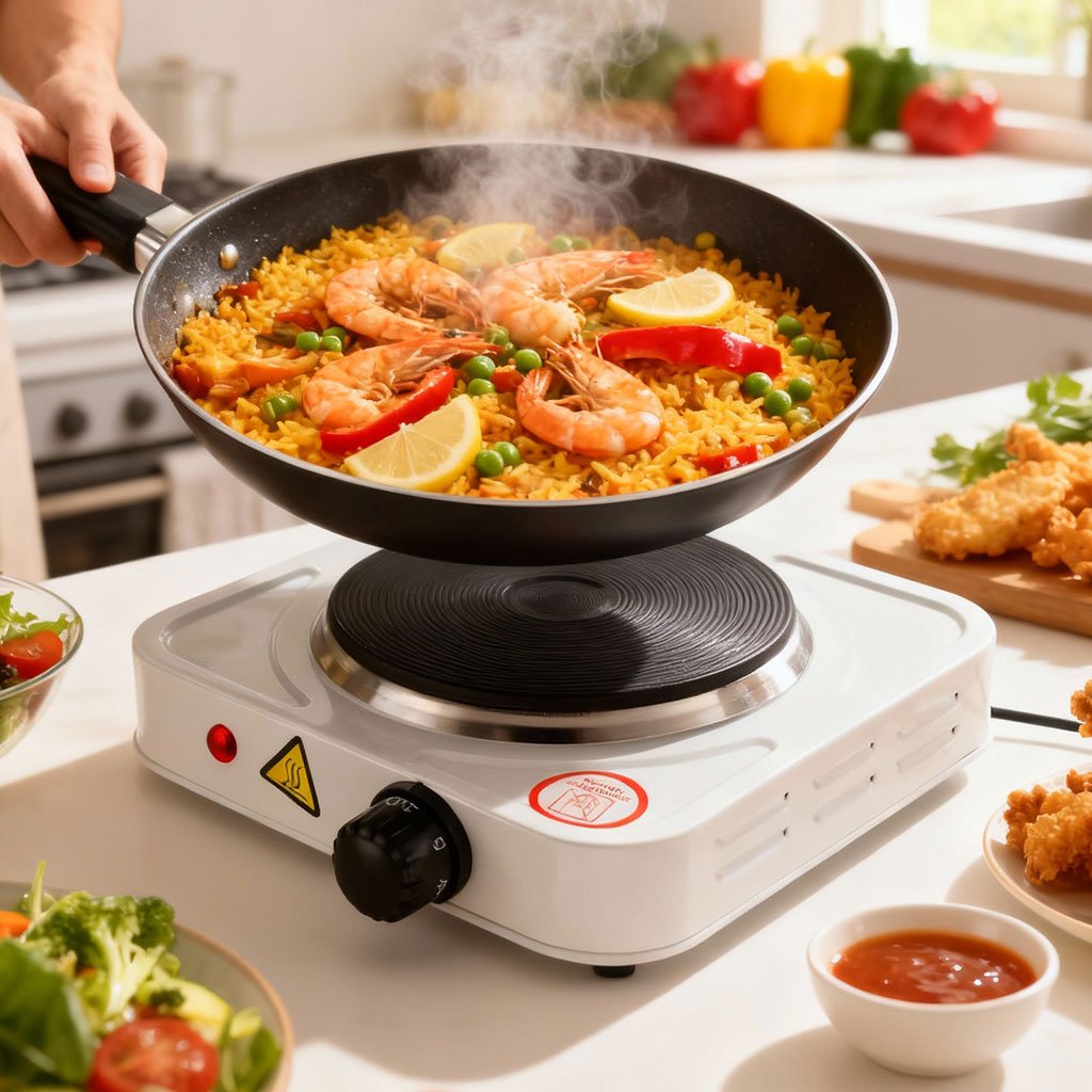 Cuiseur Électrique Compact 1000W à Température Réglable – Plaque de Cuisson en Fonte - الصورة 2