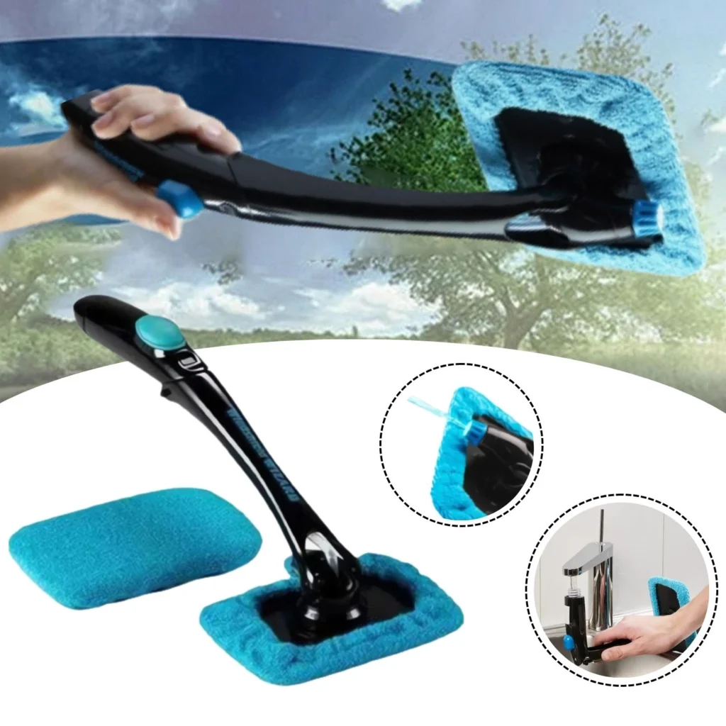 Nettoyeur de Vitres Microfibre avec Pulvérisateur Intégré – Pliable, Léger, Anti-Traces