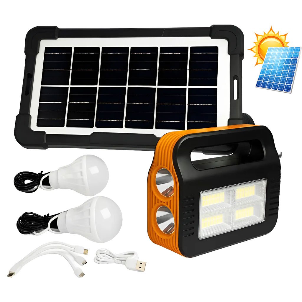 Kit Panneau Solaire Portable avec Torche LED et 2 Lampes