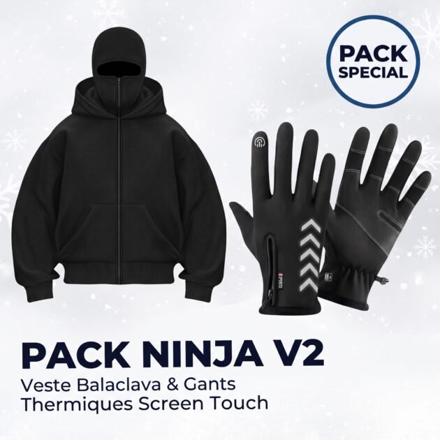 Pack Special | Veste Balaclava Ninja avec cagoule + Gants Thermique Screen touch