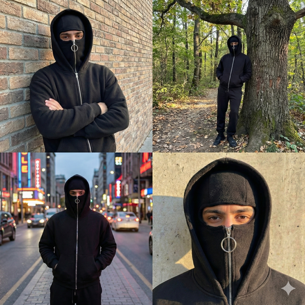 Balaclava Ninja Zipper Hoodie | Veste Ninja confortable pour l'hiver