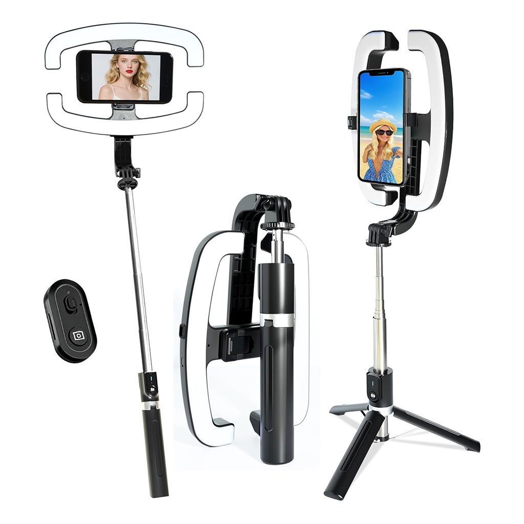 Perche à Selfie Extensible avec Support Téléphone & Lampe LED