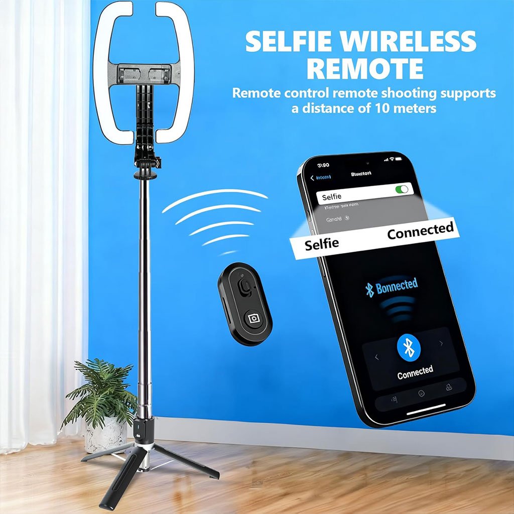 Perche à Selfie Extensible avec Support Téléphone & Lampe LED - الصورة 4