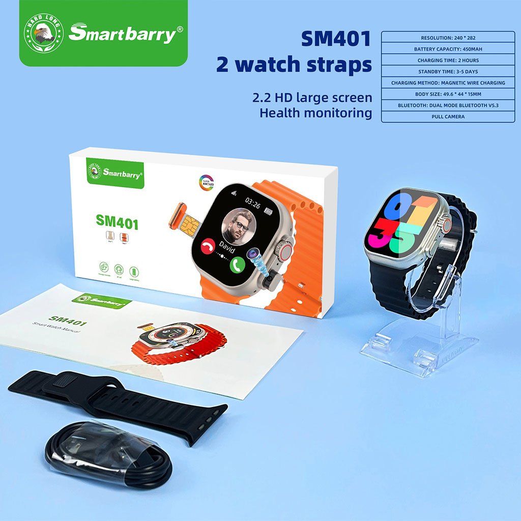 Smart Watch SM401 4G Écran HD 2.2″ avec SIM & Caméra intégrée – Liberté totale sans smartphone !