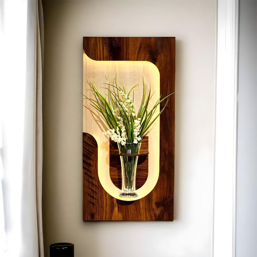 Panneau mural décoratif avec éclairage LED design moderne en bois V2 – L’élégance naturelle qui illumine vos murs