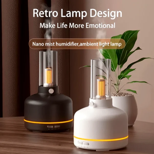 Lampe Humidificateur d’Air Vintage USB – Éclairage Doux & Diffusion d’Huiles Essentielles