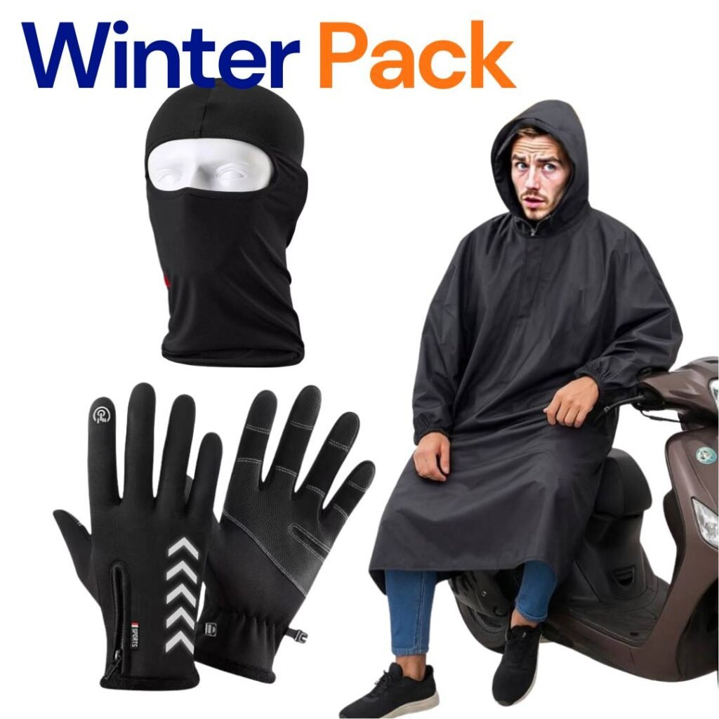 Pack d’Hiver pour Motards Combinaison Imperméable , Gants Chauffants , Cagoule Chaude