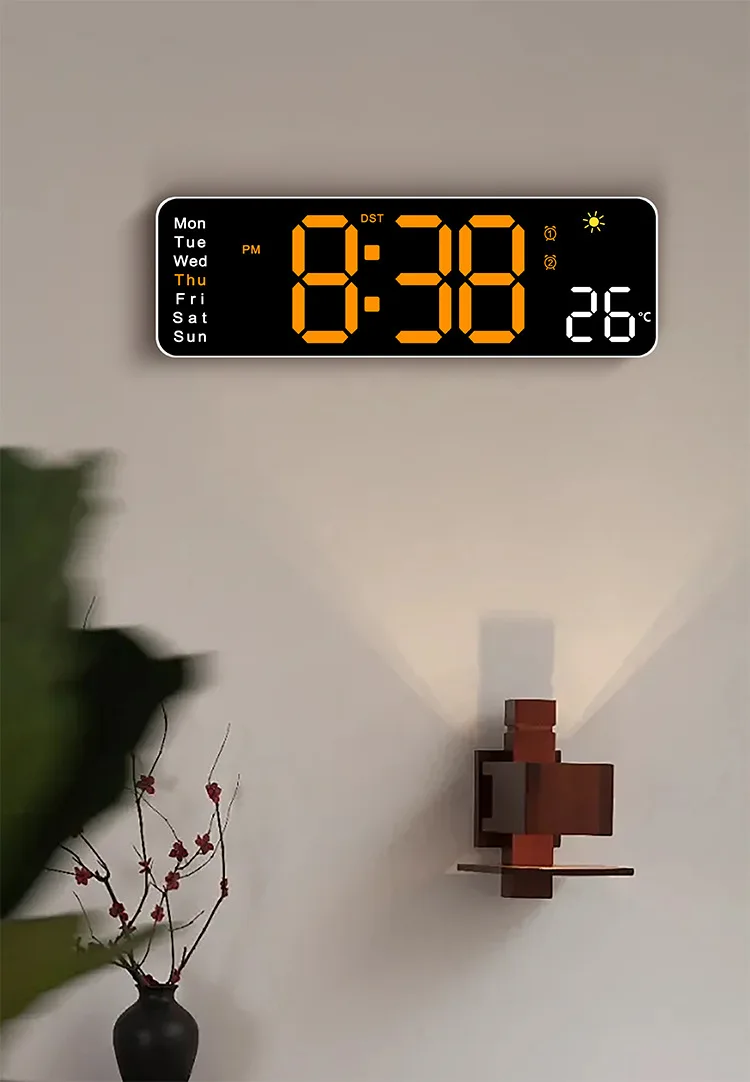 Horloge Numérique Murale LED 6656 avec Affichage Température – L’heure, la clarté et le style réunis ! - الصورة 3