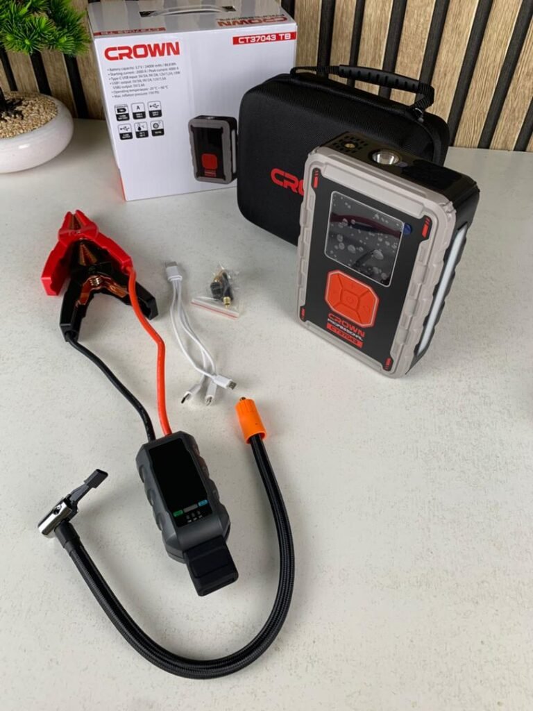Booster Auto CROWN CT37043 – Démarreur 2000A avec Compresseur & Power Bank Intégré