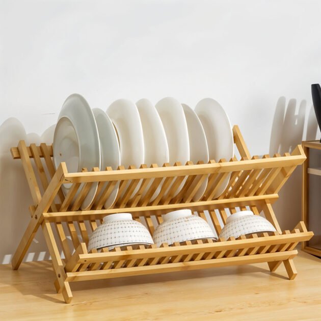 Égouttoir à Vaisselle en Bambou – Séchage Naturel & Design Pliable Éco-Friendly