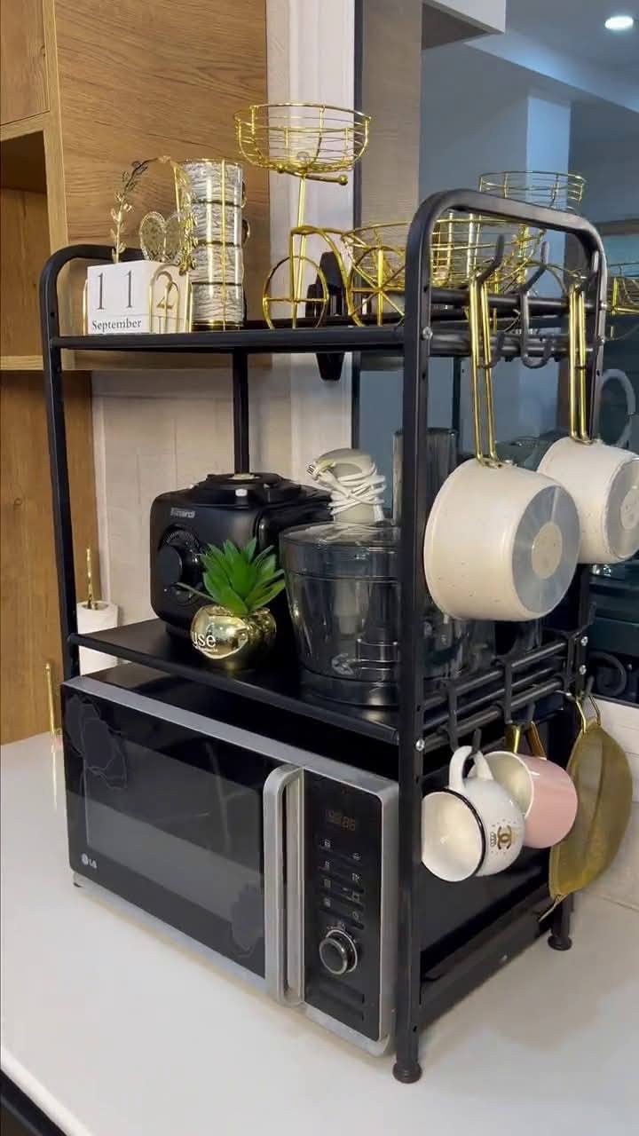 Support pour four à micro-ondes et étagère de rangement 3 étages Rangement maximal – solution robuste et intelligente pour la cuisine - الصورة 8