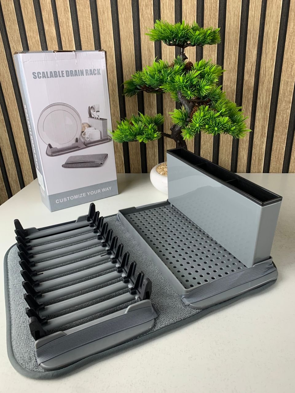 Égouttoir à vaisselle pliable avec tapis enroulable et porte-cuillère Séchage rapide et efficace – compact, pratique et polyvalent - الصورة 6