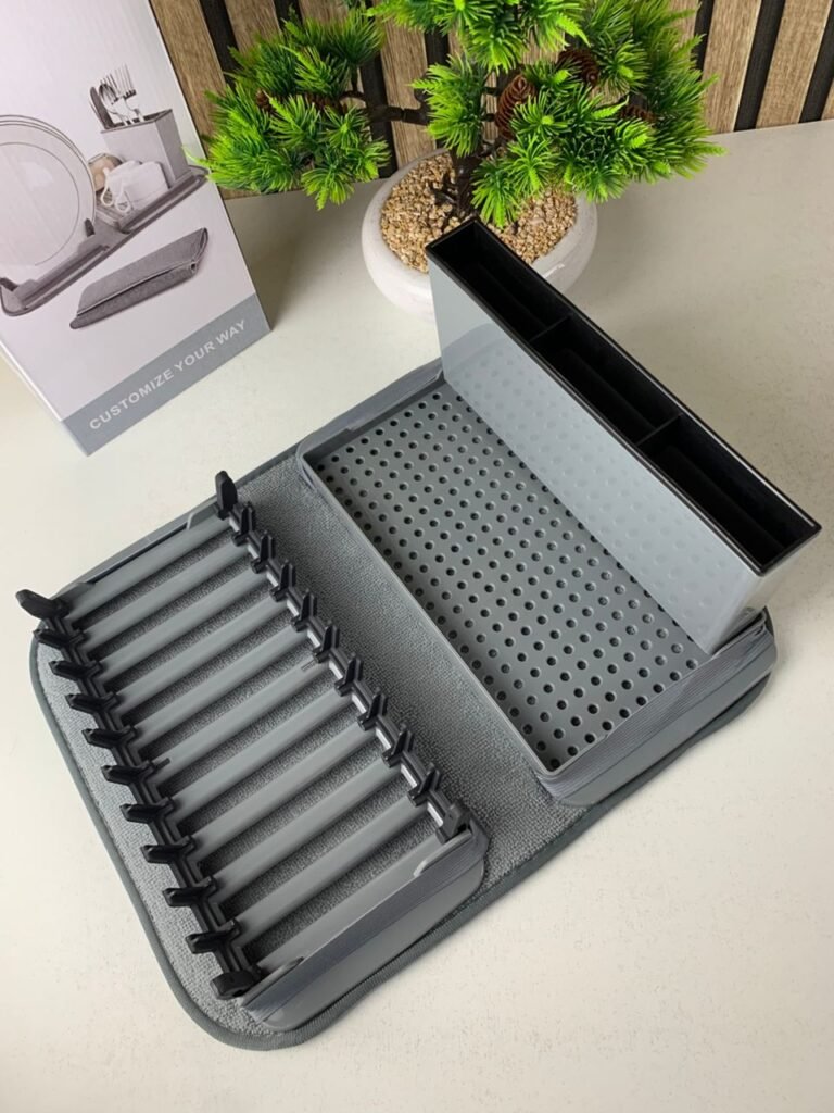 Égouttoir à vaisselle pliable avec tapis enroulable et porte-cuillère Séchage rapide et efficace – compact, pratique et polyvalent