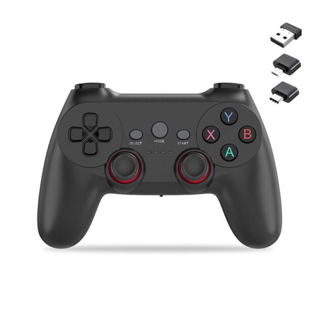 Manette gaming sans fil multi-plateforme avec 3 récepteurs (USB, Type‑C, Micro‑USB)