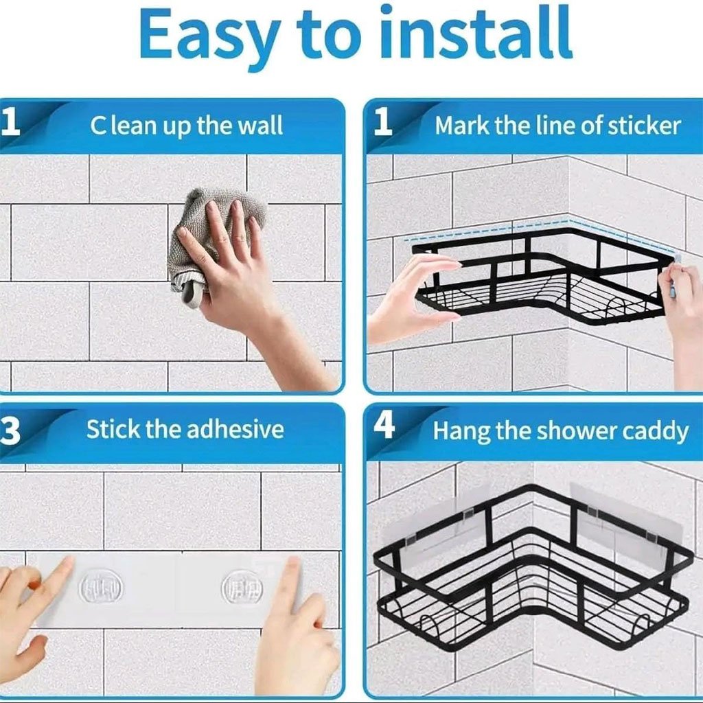 Organisateur d’Angle de Douche 5 Pièces – Rangement Intelligent & Sans Perçage - الصورة 5