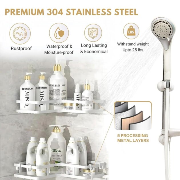 Étagère de rangement pour salle de bain 4pcs en acier inoxydable Organisation intelligente – pratique et élégante pour votre salle de bain