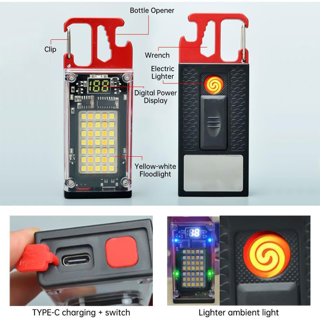 Mini lampe COB rechargeable Type‑C avec écran batterie – outil d’urgence multifonction - الصورة 6