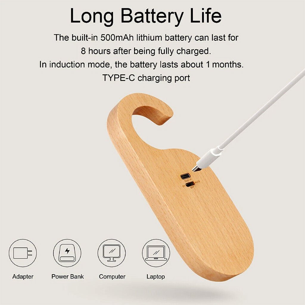 Veilleuse de Porte en Bois Portable avec Détecteur de Mouvement – Lumière et Notes Intelligentes - الصورة 2