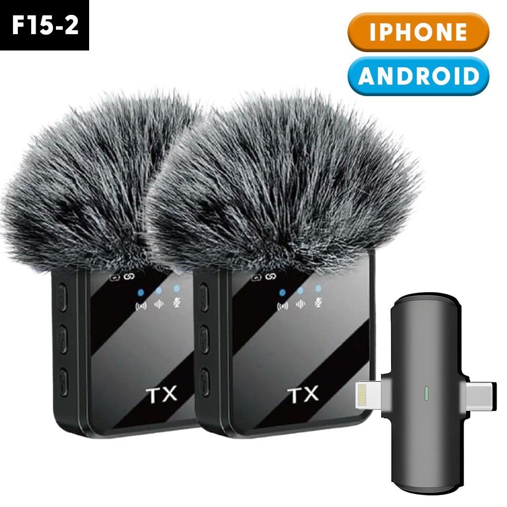 Double Microphone Sans Fil Professionnel F15-2 – Audio Pro 2-en-1 pour iPhone & Android