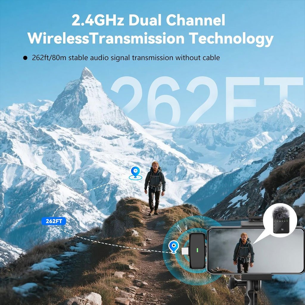 Double Microphone Sans Fil Professionnel F15-2 – Audio Pro 2-en-1 pour iPhone & Android - الصورة 2