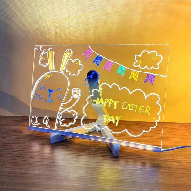 Tableau mémo LED avec stylo 7 couleurs et support LED lumineux avec stylo 7 couleurs et support