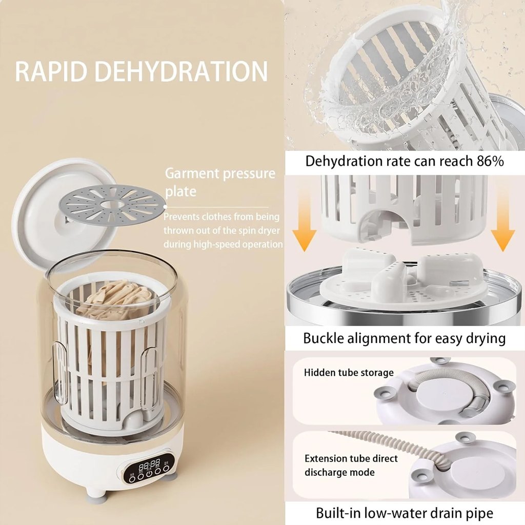 Mini Machine à Laver Portable 3-en-1 – Lavage, Essorage & Stérilisation UV - الصورة 8