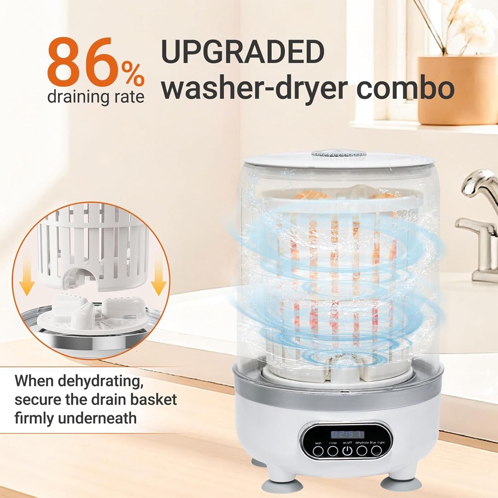 Mini Machine à Laver Portable 3-en-1 – Lavage, Essorage & Stérilisation UV - الصورة 3