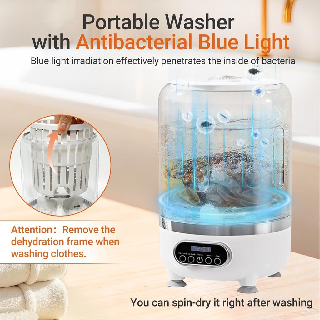 Mini Machine à Laver Portable 3-en-1 – Lavage, Essorage & Stérilisation UV - الصورة 2