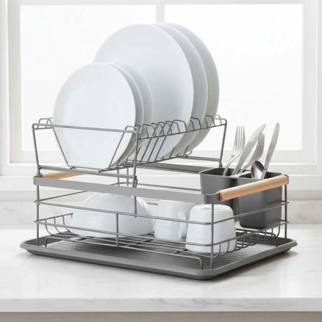 Égouttoir à vaisselle à deux niveaux avec plateau – L’élégance pratique pour votre cuisine