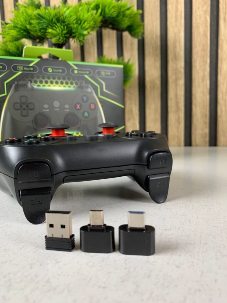 Manette gaming sans fil multi-plateforme avec 3 récepteurs (USB, Type‑C, Micro‑USB)