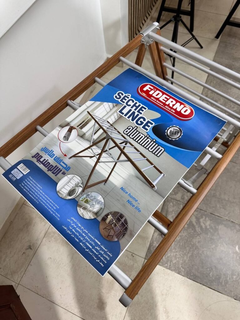 Sèche-Linge Aluminium Pliable à 4 Roues – Design Bois & Séchage Grande Capacité