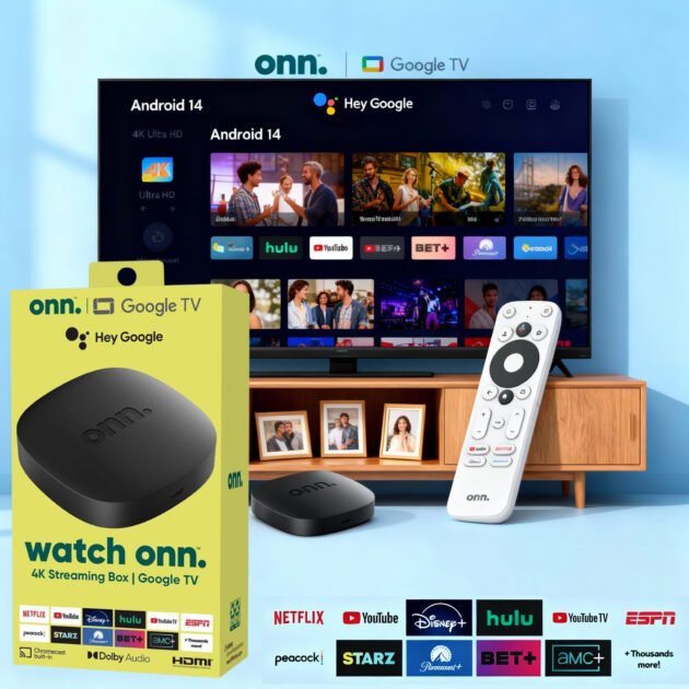 ONN Android TV Box 8+128GB avec Télécommande Vocale – Transformez votre TV en cinéma intelligent 4K