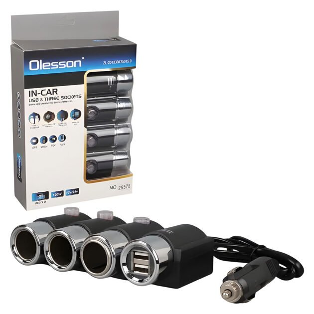 Multiprise allume-cigare Olesson OEM 120W avec 2 ports USB charge rapide