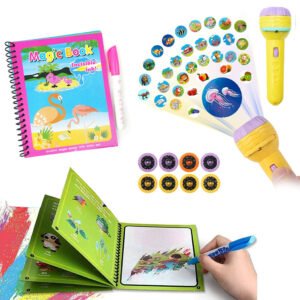 Pack Magic Book Réutilisable + Projecteur Enfants 24 Motifs – Créativité, couleurs et amusement sans limites