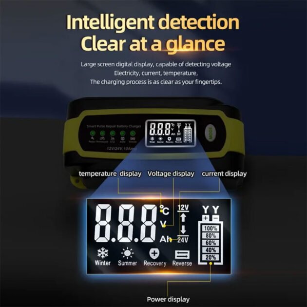 Chargeur de Batterie Voiture Intelligent 12-24V 10A – Puissance et Sécurité