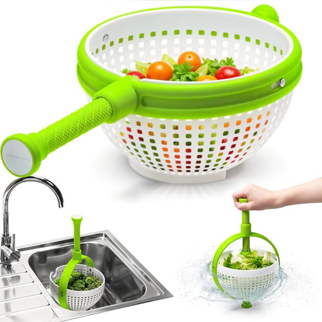 Laveuse & Essoreuse Pliable 3-en-1 pour Fruits et Légumes – Lavage Rapide, Séchage Express